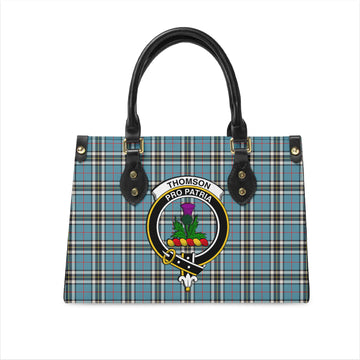 Thomson Tartan Leather Bag with Family Crest