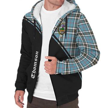 Thomson Tartan Sherpa Hoodie with Family Crest Curve Style
