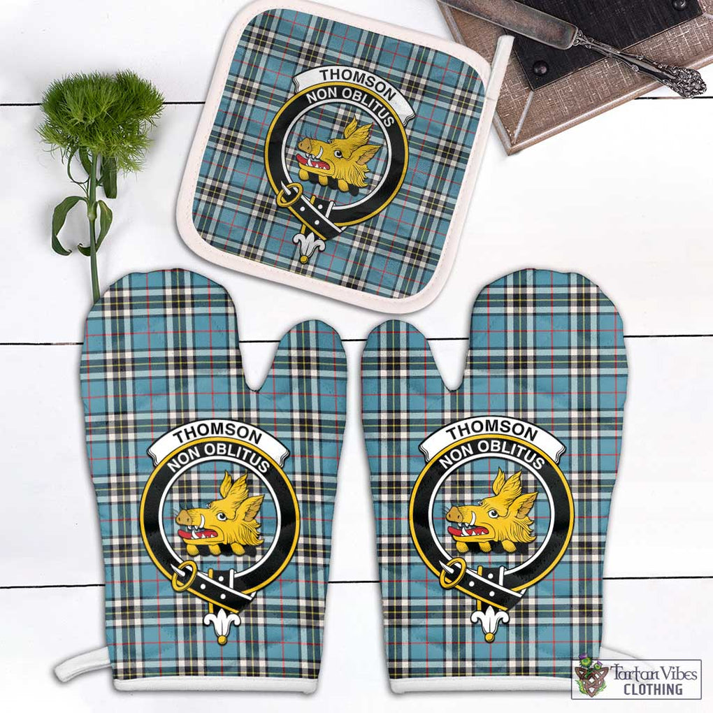 Thompson (Thomson) Tartan Combo Oven Mitt & Pot-Holder with Family Crest Combo 1 Oven Mitt & 1 Pot-Holder White - Tartan Vibes Clothing