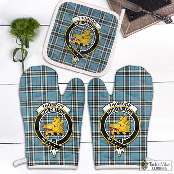Thompson (Thomson) Tartan Combo Oven Mitt & Pot-Holder with Family Crest Combo 1 Oven Mitt & 1 Pot-Holder White - Tartan Vibes Clothing