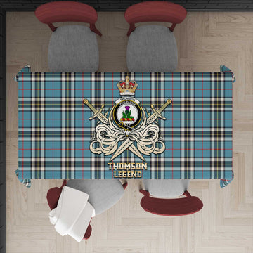 Thomson Tartan Tablecloth with Clan Crest and the Golden Sword of Courageous Legacy