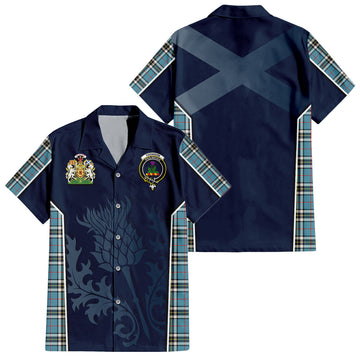 Thompson (Thomson) Tartan Hawaiian Shirt with Family Crest and Scottish Thistle Vibes Sport Style