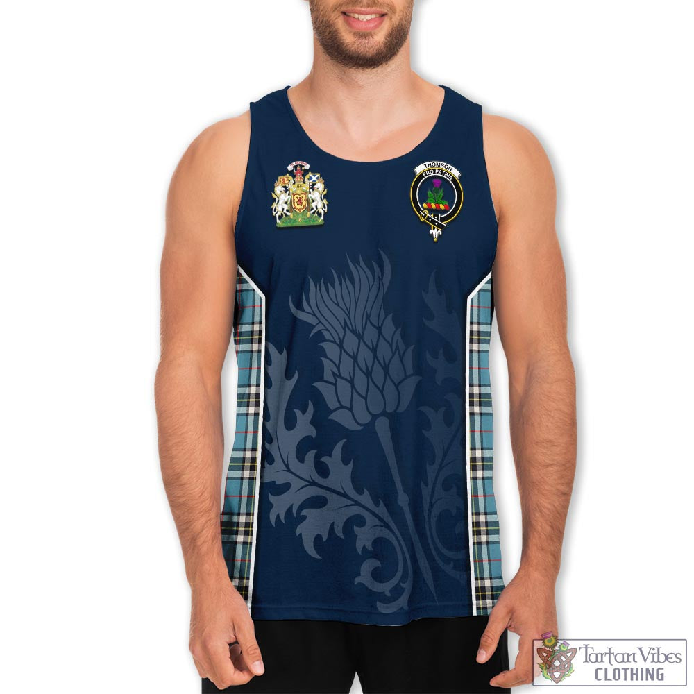Tartan Vibes Clothing Thomson Tartan Men's Tanks Top with Family Crest and Scottish Thistle Vibes Sport Style
