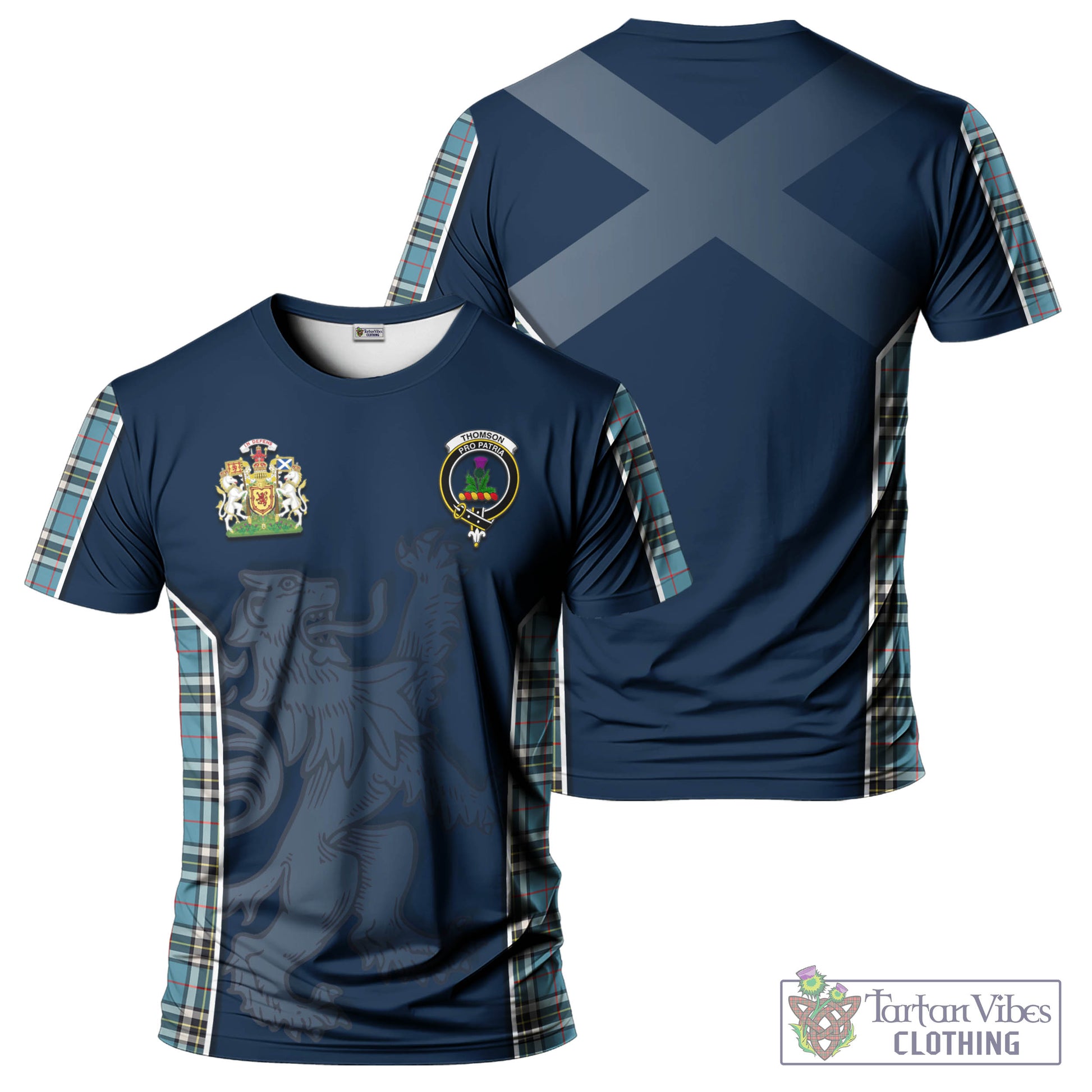 Tartan Vibes Clothing Thomson Tartan T-Shirt with Family Crest and Lion Rampant Vibes Sport Style