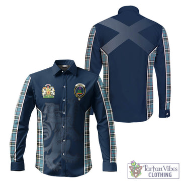 Thompson (Thomson) Tartan Long Sleeve Button Up Shirt with Family Crest and Lion Rampant Vibes Sport Style
