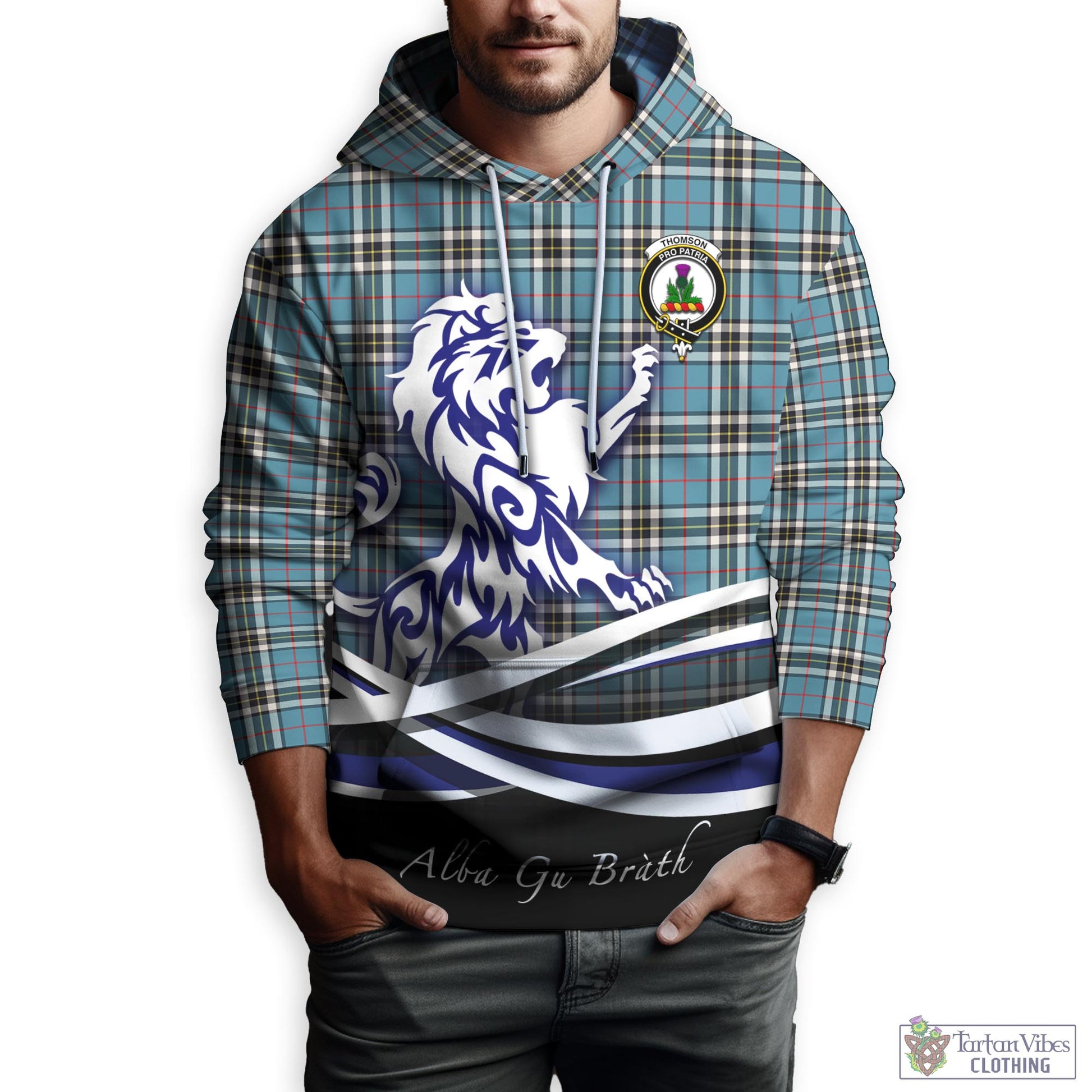 Thompson (Thomson) Tartan Hoodie with Alba Gu Brath Regal Lion Emblem Zip Hoodie - Tartan Vibes Clothing