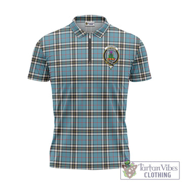 Tartan Vibes Clothing Thomson Tartan Zipper Polo Shirt with Family Crest