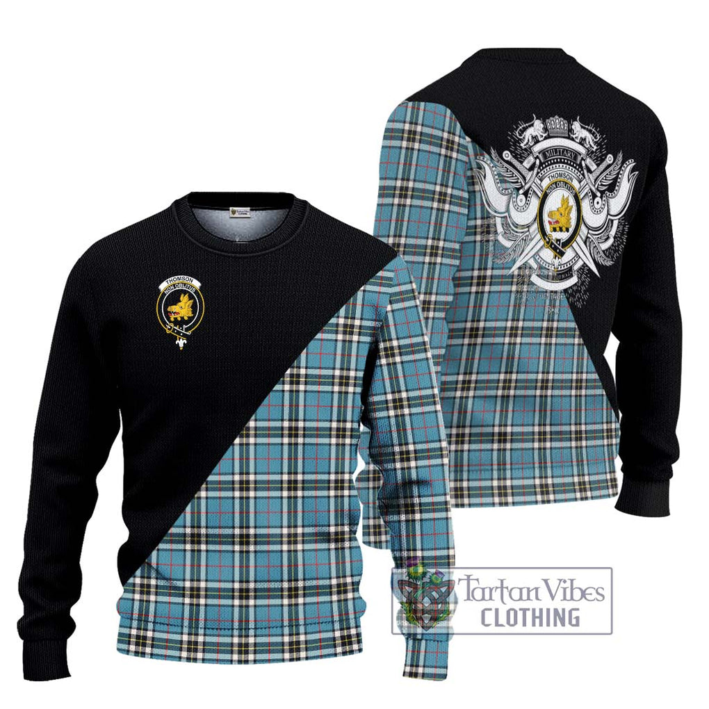 Thompson (Thomson) Tartan Knitted Sweater with Family Crest and Military Logo Style Unisex - Tartanvibesclothing Shop