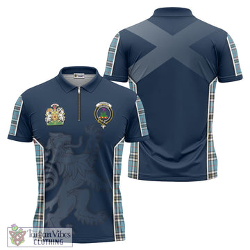 Thomson Tartan Zipper Polo Shirt with Family Crest and Lion Rampant Vibes Sport Style
