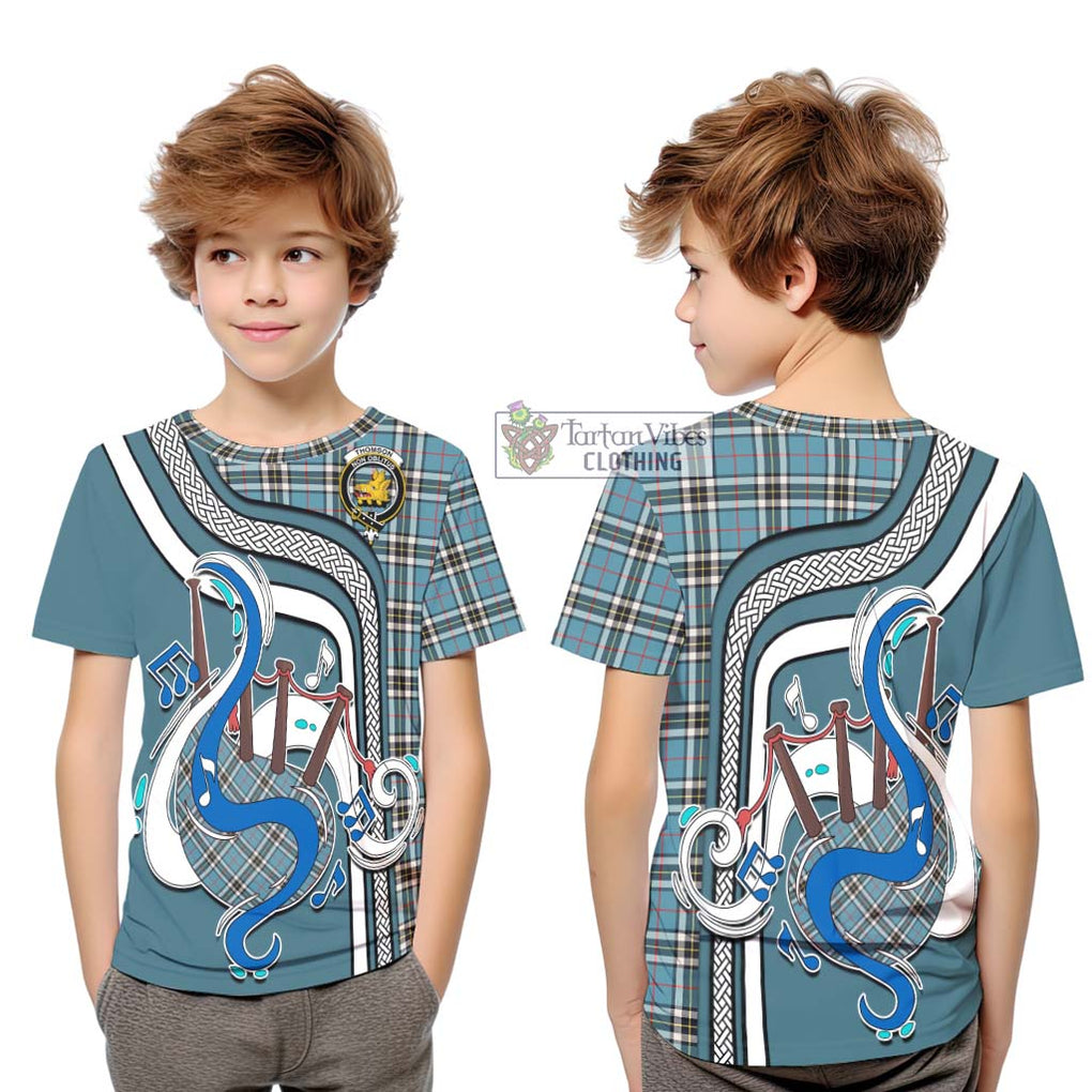Tartan Vibes Clothing Thomson Tartan Kid T-Shirt with Epic Bagpipe Style