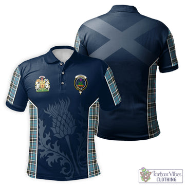 Thomson Tartan Men's Polo Shirt with Family Crest and Scottish Thistle Vibes Sport Style