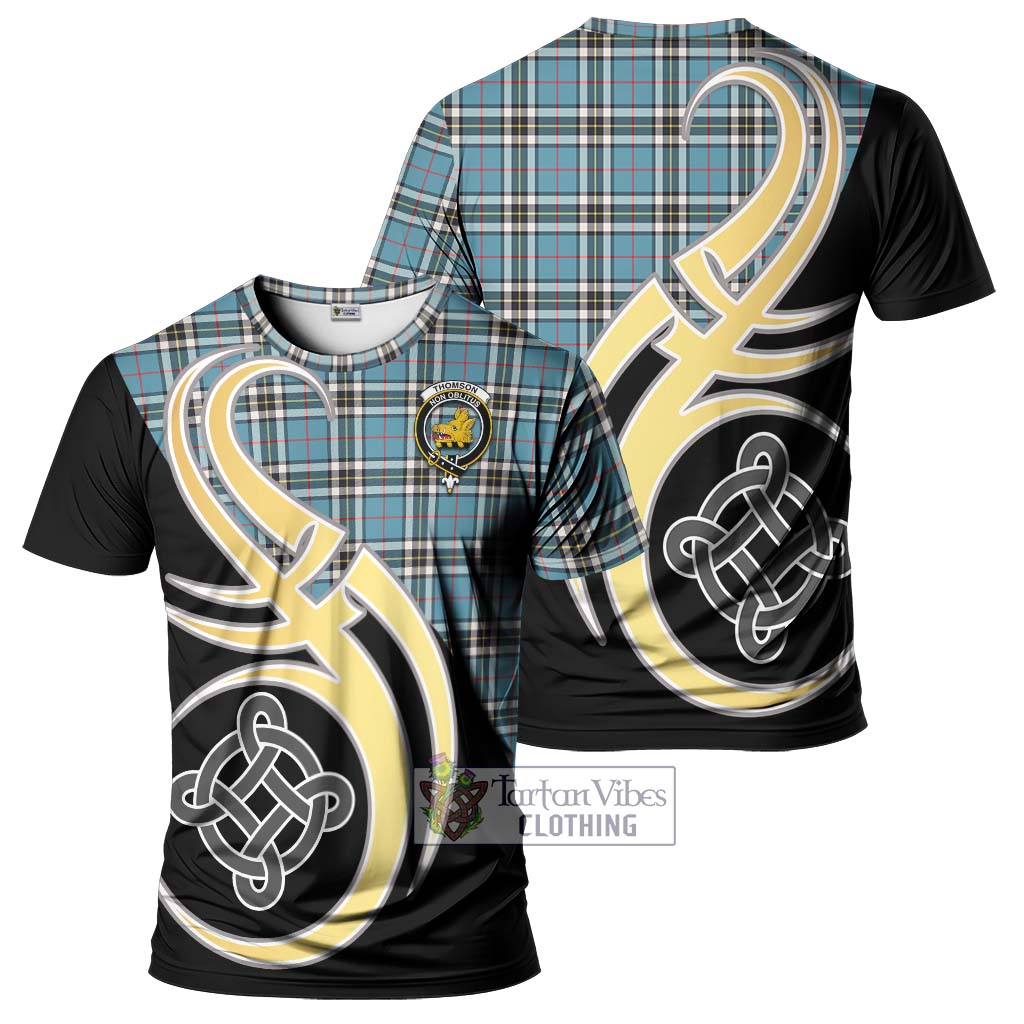 Tartan Vibes Clothing Thomson Tartan T-Shirt with Family Crest and Celtic Symbol Style