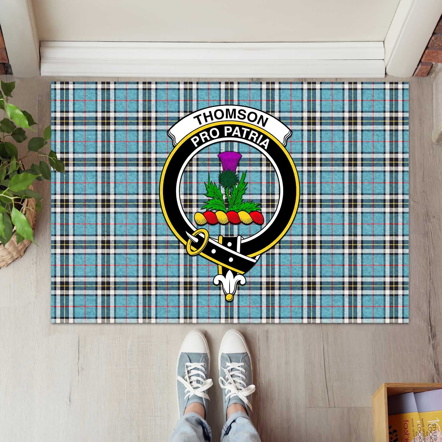 Thomson Tartan Door Mat with Family Crest - Tartanvibesclothing Shop