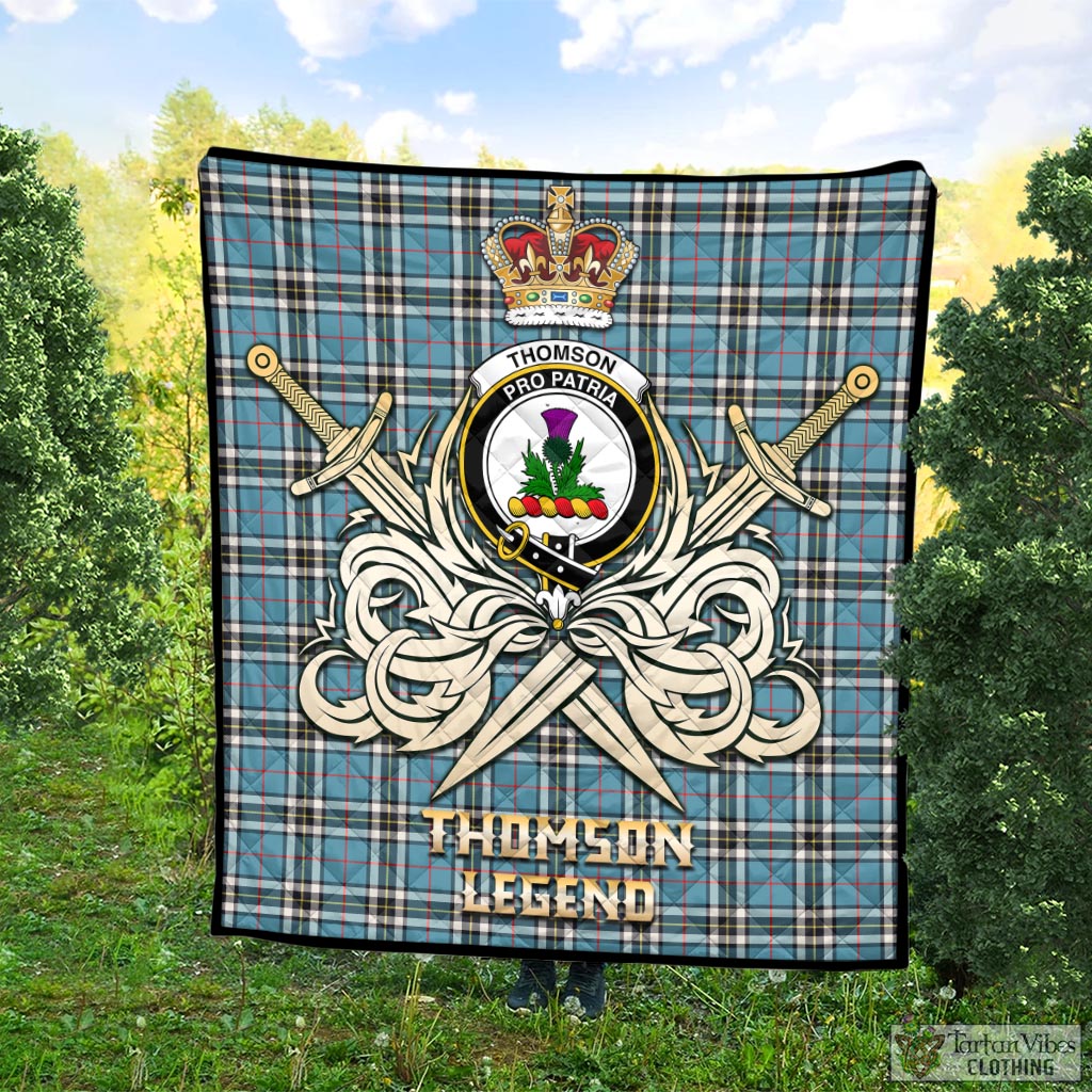 Tartan Vibes Clothing Thomson Tartan Quilt with Clan Crest and the Golden Sword of Courageous Legacy