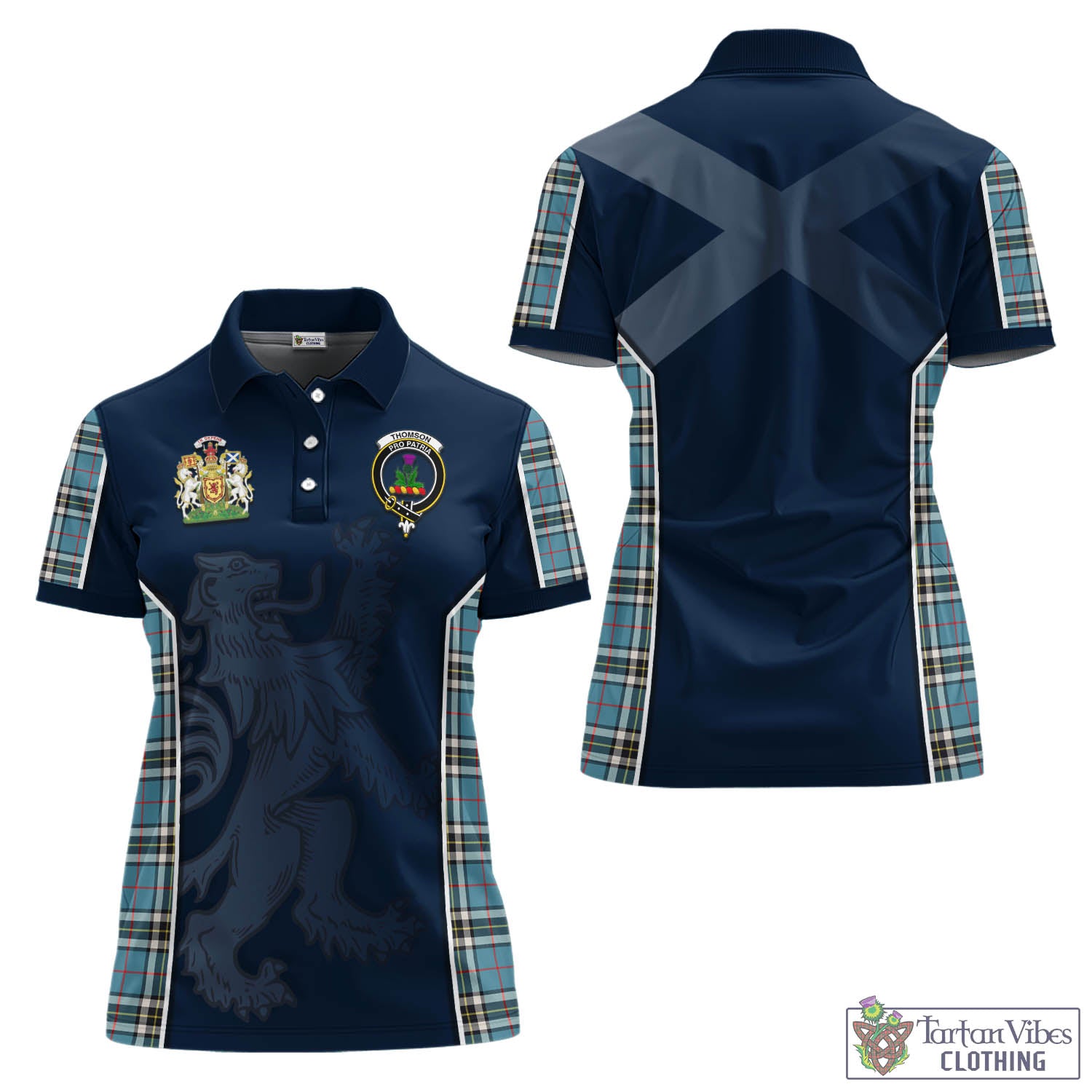 Tartan Vibes Clothing Thomson Tartan Women's Polo Shirt with Family Crest and Lion Rampant Vibes Sport Style