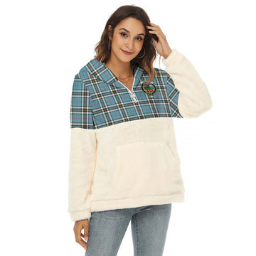 Thompson (Thomson) Tartan Half Style Women's Borg Fleece Hoodie with Half Zip with Family Crest