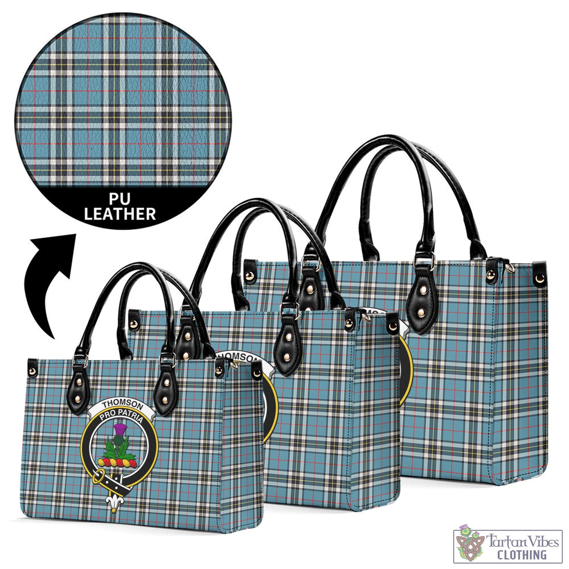Tartan Vibes Clothing Thomson Tartan Luxury Leather Handbags with Family Crest