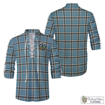 Thompson (Thomson) Tartan Men's Scottish Traditional Jacobite Ghillie Kilt Shirt with Family Crest