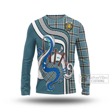 Tartan Vibes Clothing Thomson Tartan Long Sleeve T-Shirt with Epic Bagpipe Style