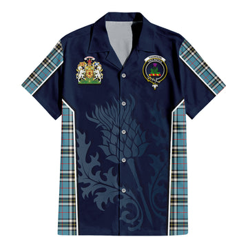 Thompson (Thomson) Tartan Hawaiian Shirt with Family Crest and Scottish Thistle Vibes Sport Style