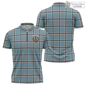 Tartan Vibes Clothing Thomson Tartan Zipper Polo Shirt with Family Crest