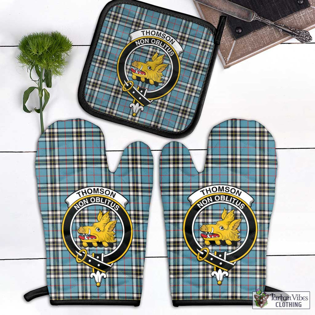 Thompson (Thomson) Tartan Combo Oven Mitt & Pot-Holder with Family Crest Combo 1 Oven Mitt & 1 Pot-Holder Black - Tartan Vibes Clothing
