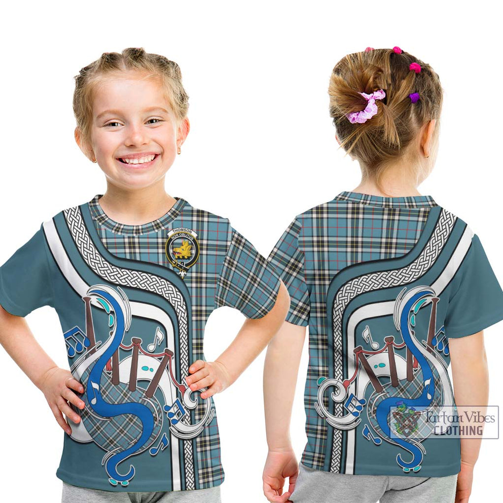 Tartan Vibes Clothing Thomson Tartan Kid T-Shirt with Epic Bagpipe Style