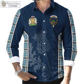 Thomson Tartan Long Sleeve Button Up Shirt with Family Crest and Scottish Thistle Vibes Sport Style
