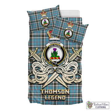 Thomson Tartan Bedding Set with Clan Crest and the Golden Sword of Courageous Legacy