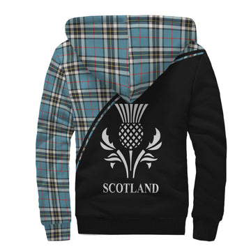 Thomson Tartan Sherpa Hoodie with Family Crest Curve Style