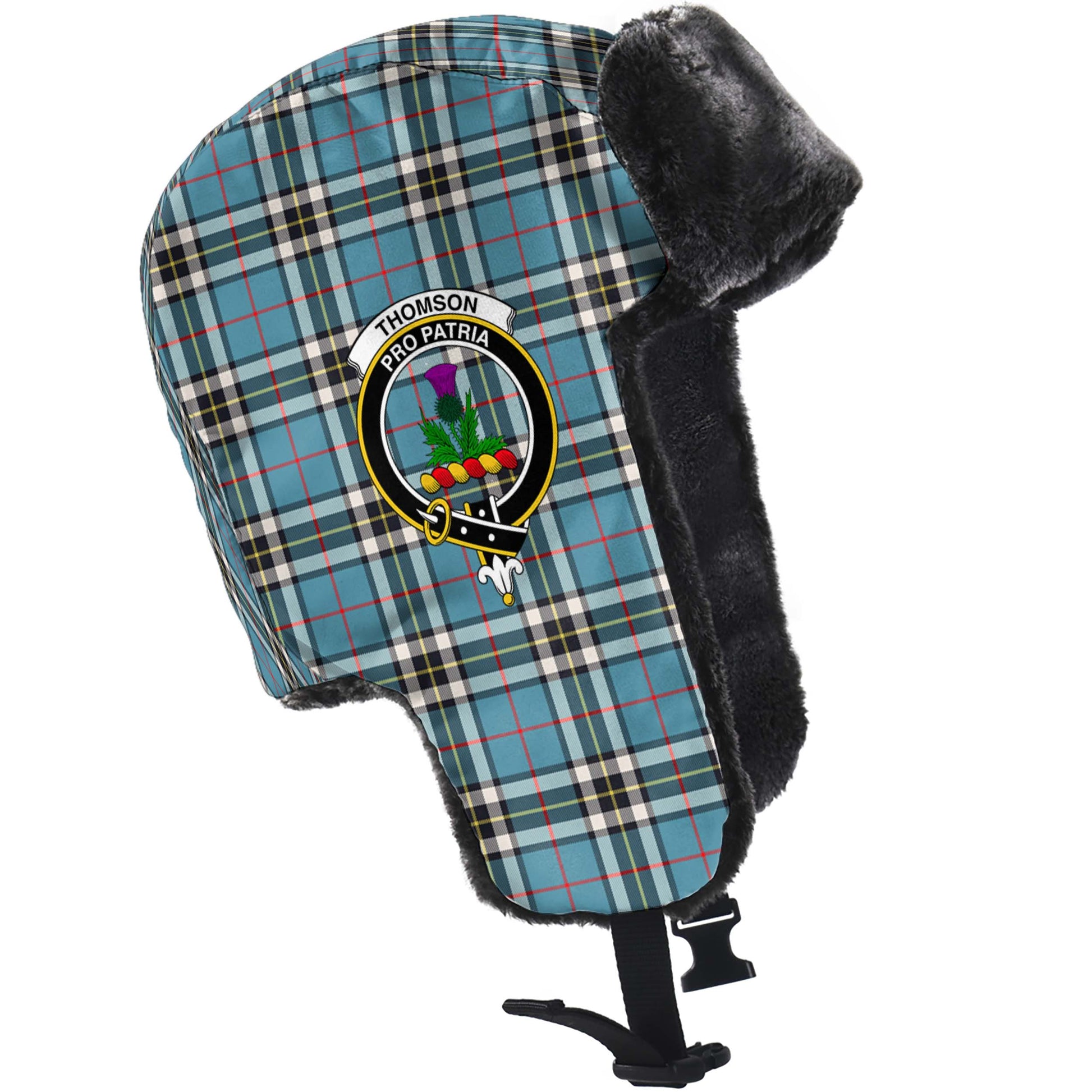 Thomson Tartan Winter Trapper Hat with Family Crest - Tartanvibesclothing