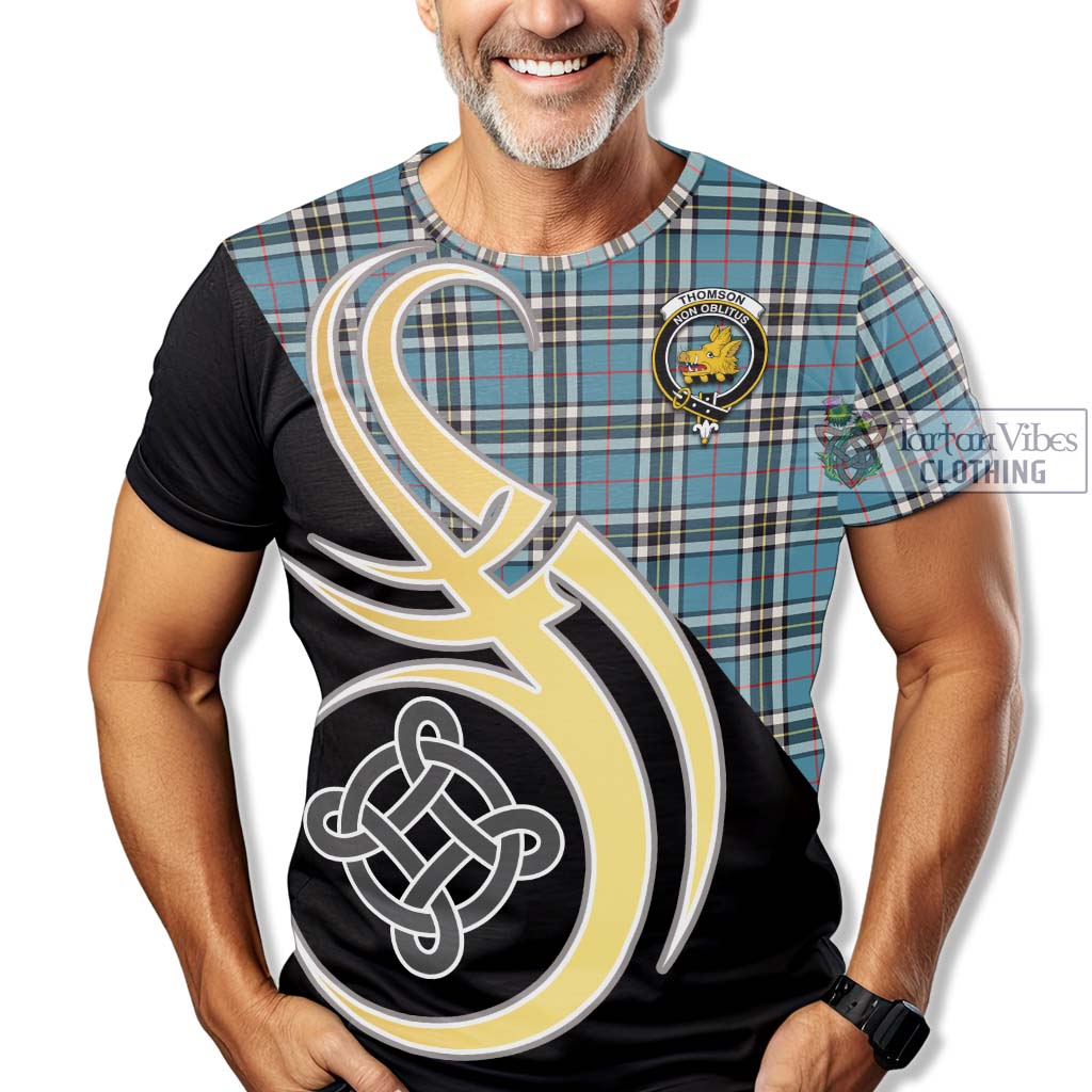 Tartan Vibes Clothing Thomson Tartan T-Shirt with Family Crest and Celtic Symbol Style