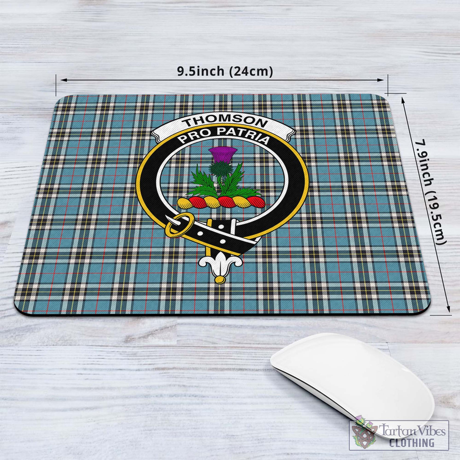 Tartan Vibes Clothing Thomson Tartan Mouse Pad with Family Crest