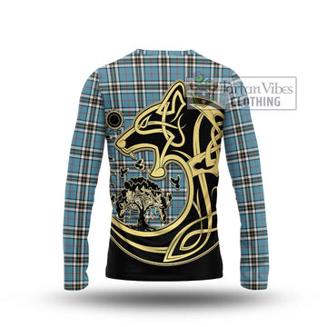Thompson (Thomson) Tartan Long Sleeve T-Shirt with Family Crest Celtic Wolf Style - Tartan Vibes Clothing
