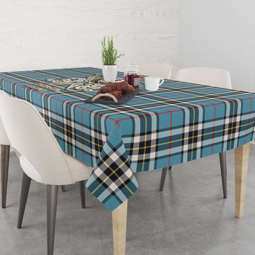 Thomson Tartan Tablecloth with Clan Crest and the Golden Sword of Courageous Legacy