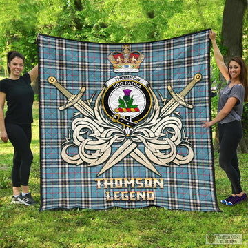 Thomson Tartan Quilt with Clan Crest and the Golden Sword of Courageous Legacy
