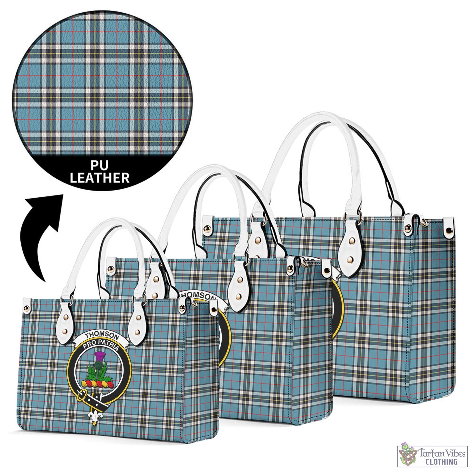 Tartan Vibes Clothing Thomson Tartan Luxury Leather Handbags with Family Crest