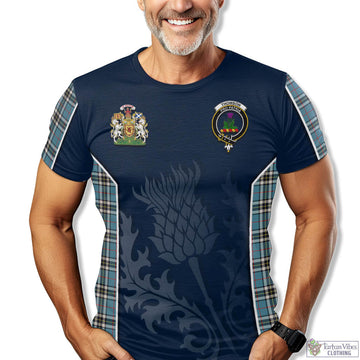 Thompson (Thomson) Tartan T-Shirt with Family Crest and Scottish Thistle Vibes Sport Style