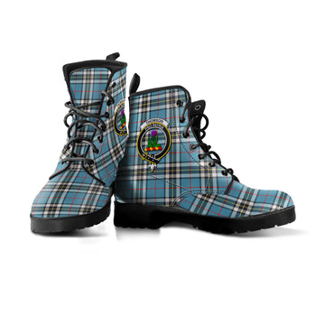 Thomson Tartan Leather Boots with Family Crest