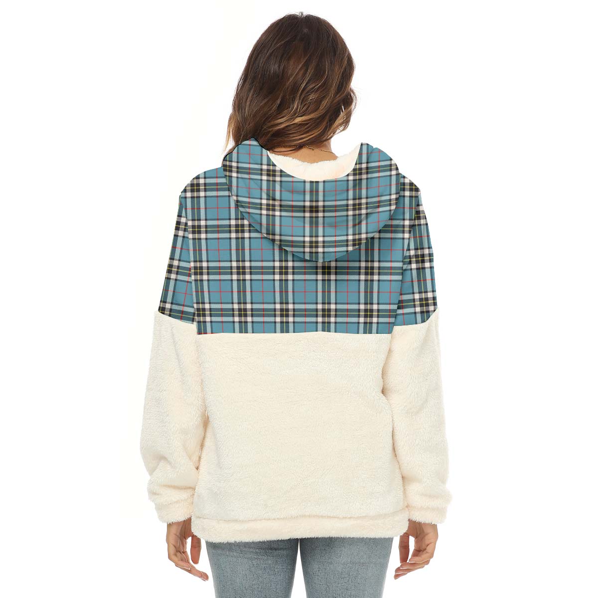 thomson-tartan-womens-borg-fleece-hoodie-with-half-zip-with-family-crest