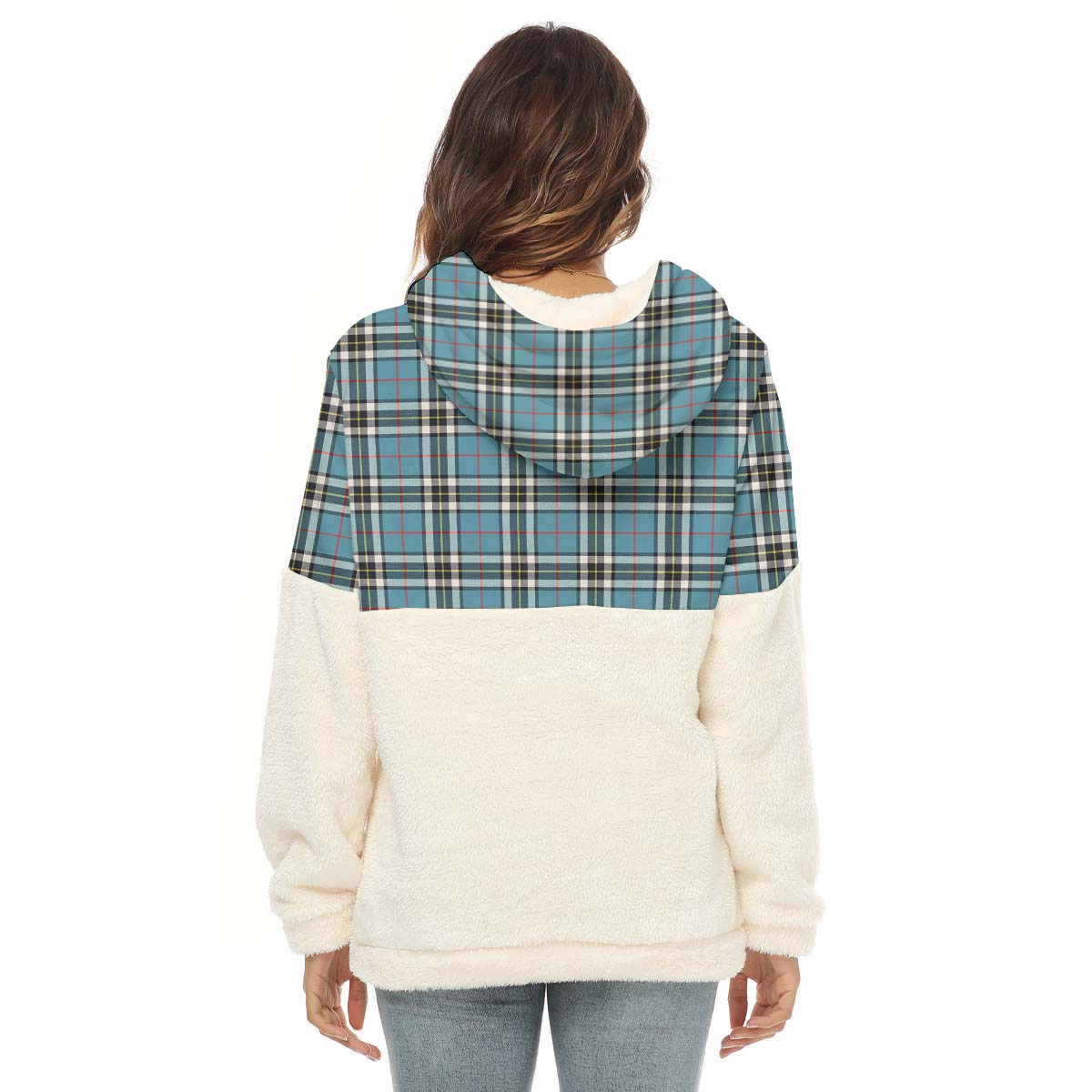 Thompson (Thomson) Tartan Women's Borg Fleece Hoodie With Half Zip with Family Crest - Tartan Vibes Clothing