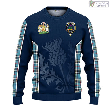 Thomson Tartan Knitted Sweatshirt with Family Crest and Scottish Thistle Vibes Sport Style