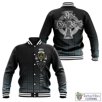 Thompson (Thomson) Tartan Baseball Jacket Featuring Alba Gu Brath Family Crest Celtic Inspired