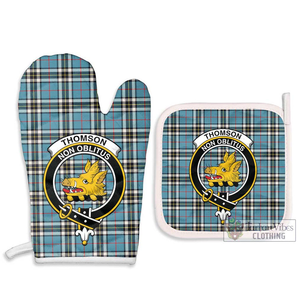 Thompson (Thomson) Tartan Combo Oven Mitt & Pot-Holder with Family Crest Combo 1 Oven Mitt & 2 Pot-Holder White - Tartan Vibes Clothing