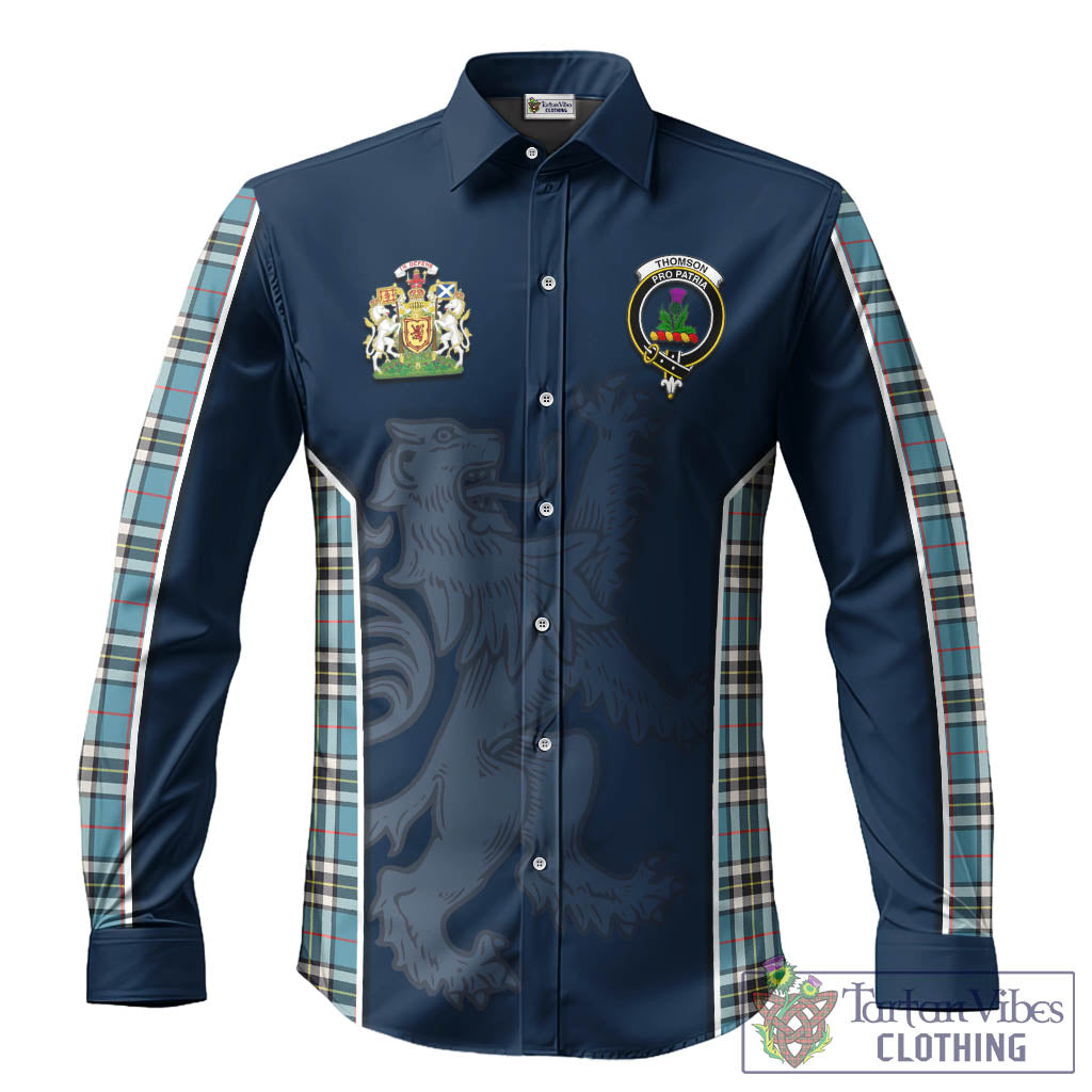 Thomson Tartan Long Sleeve Button Up Shirt with Family Crest and Lion Rampant Vibes Sport Style
