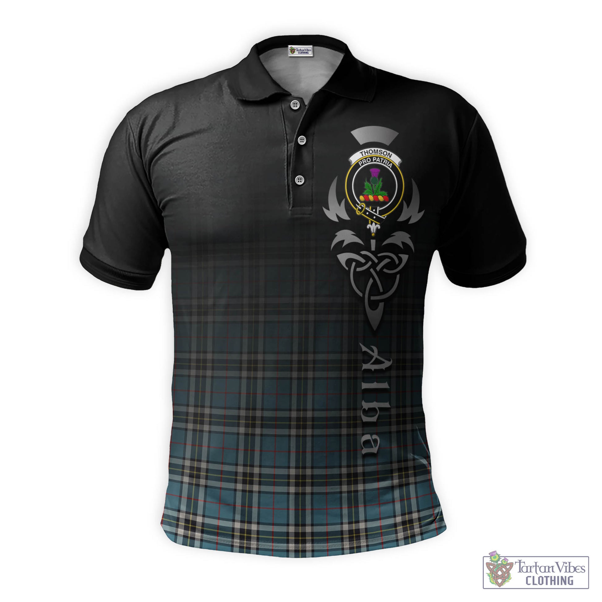 Tartan Vibes Clothing Thomson Tartan Polo Shirt Featuring Alba Gu Brath Family Crest Celtic Inspired