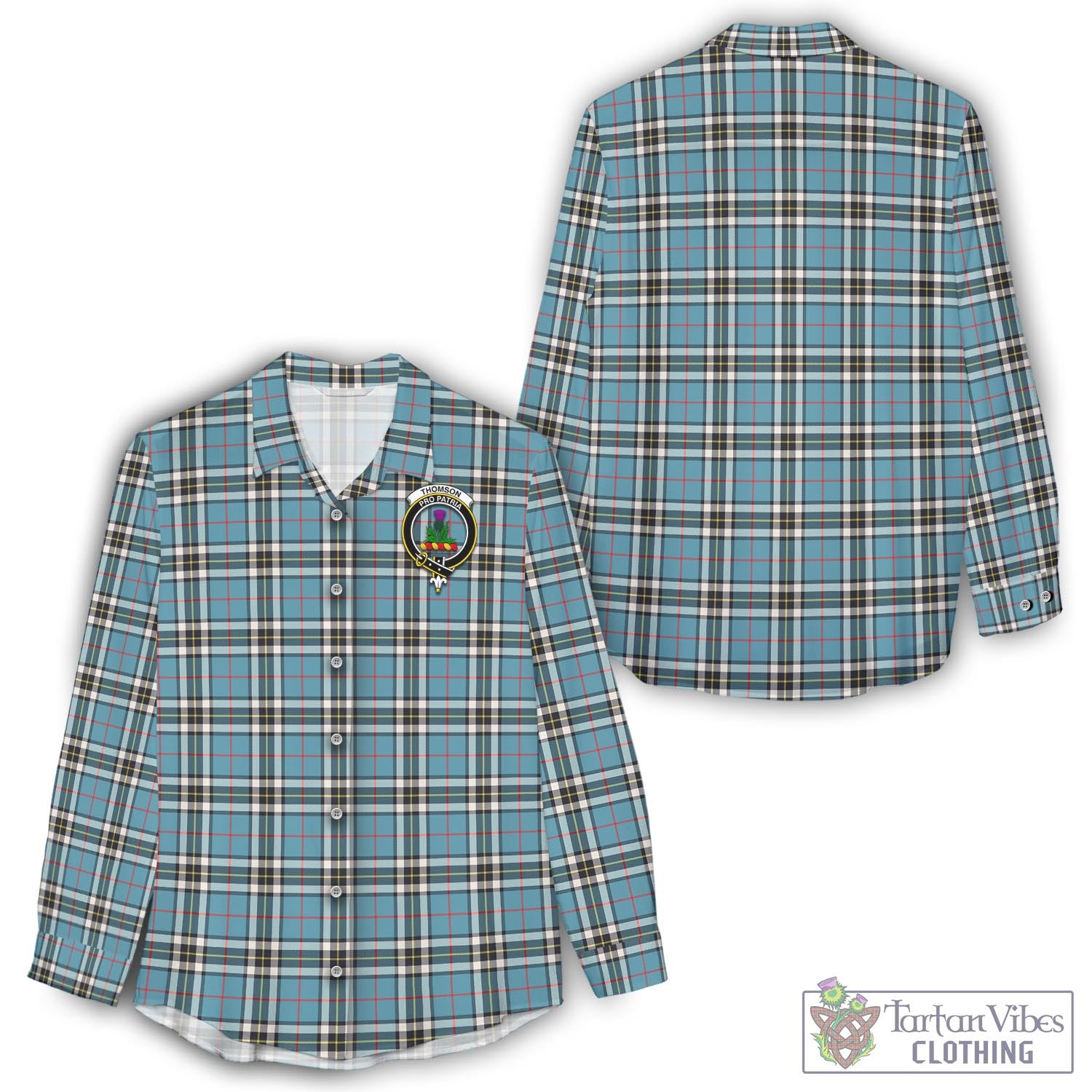 Tartan Vibes Clothing Thomson Tartan Womens Casual Shirt with Family Crest