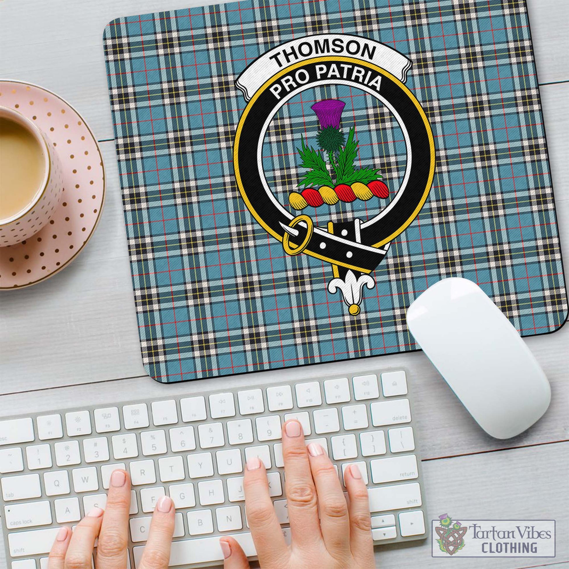 Tartan Vibes Clothing Thomson Tartan Mouse Pad with Family Crest
