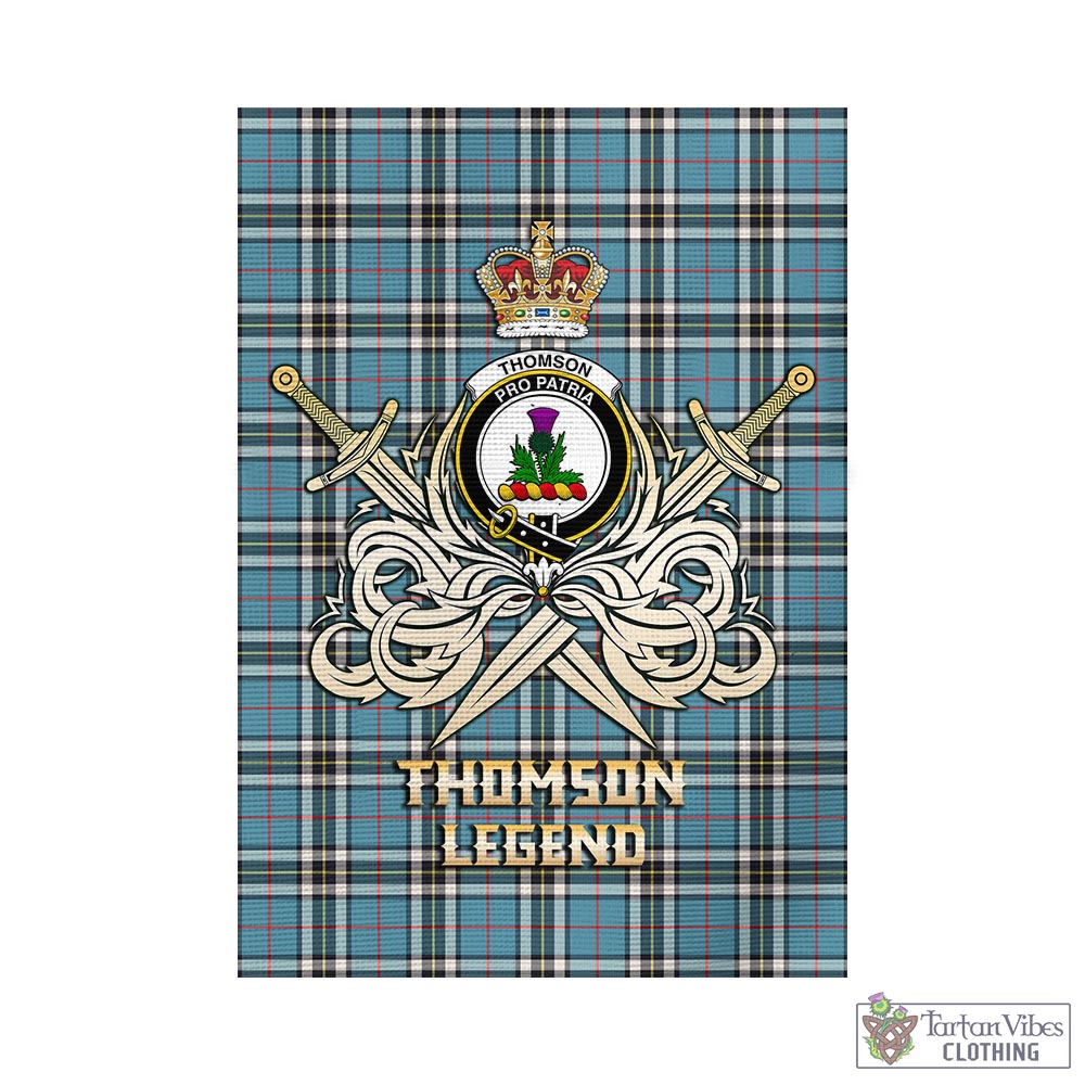 Tartan Vibes Clothing Thomson Tartan Flag with Clan Crest and the Golden Sword of Courageous Legacy