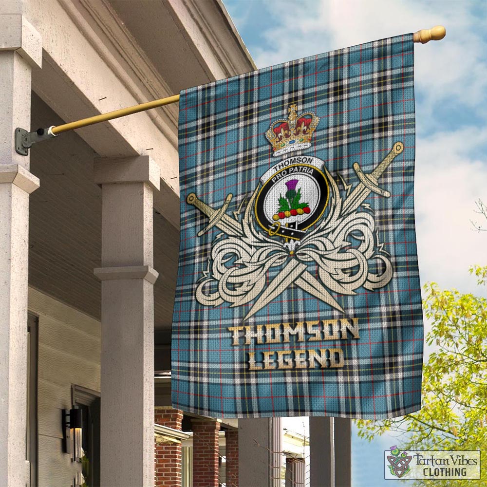 Tartan Vibes Clothing Thomson Tartan Flag with Clan Crest and the Golden Sword of Courageous Legacy